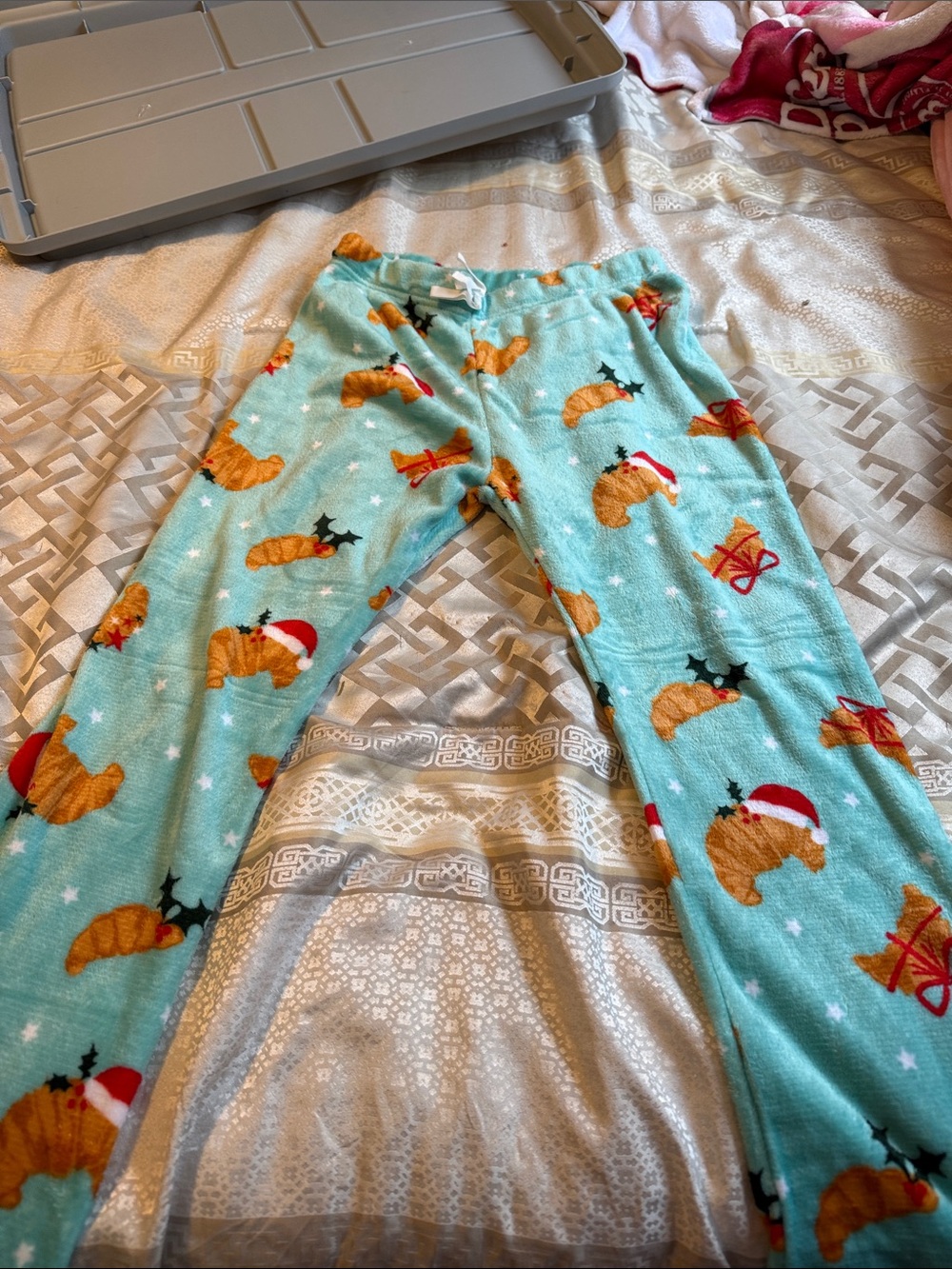 Kids Holiday Croissant Print Pajama Pants - Light Teal